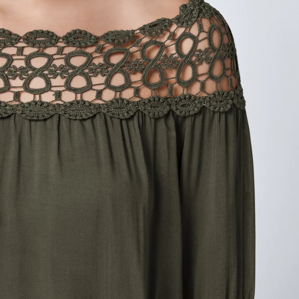 VENUS Crochet Side Tie Top Olive Green - Picture 4 of 11
